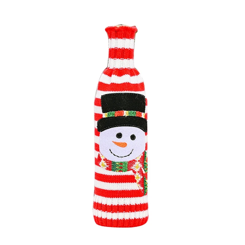 

4Pcs Decorations Striped Knitted Wine Bottle Cover Christmas Wine Bottle Cover, 2 Pcs Old Man & 2Pcs Snowman