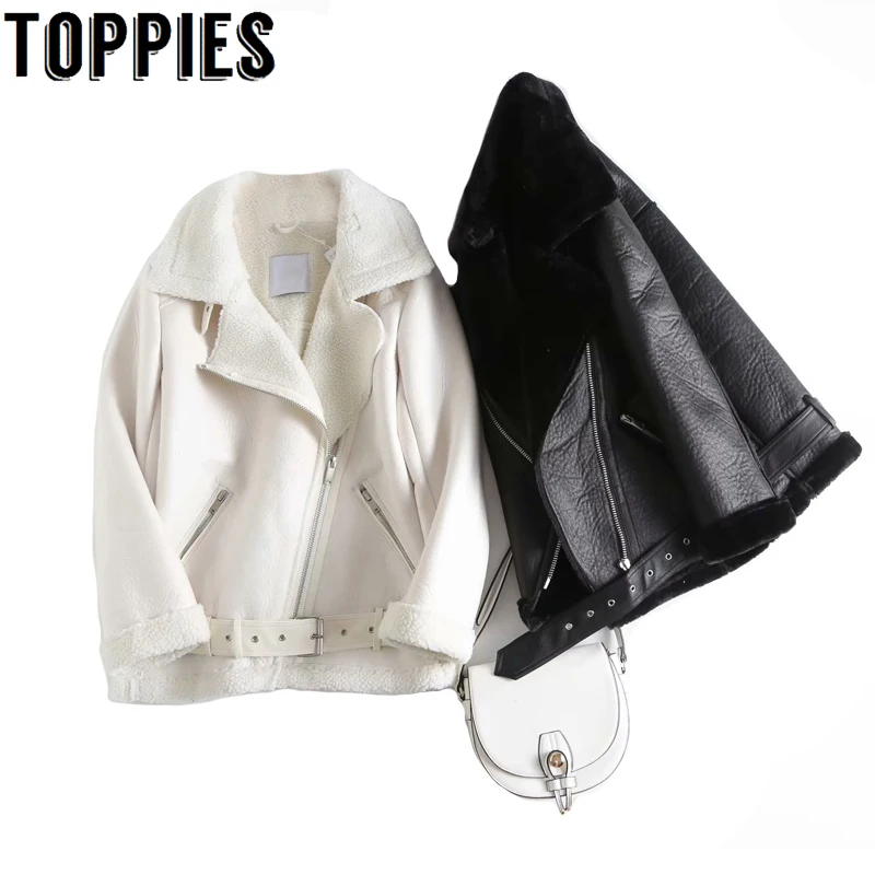 2019 зимняя бежевая куртка из искусственной кожи пальто имитация овечьей шерсти