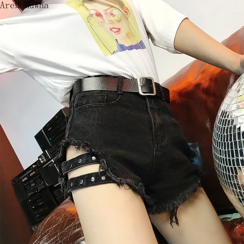 Женские джинсовые шорты AreMoMuWha летние необычные свободные с вырезами высокой