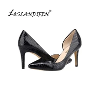 loslandifen new faux crocodile women pumps pointed toe high heels shoes for woman office ladies sapatos femininos