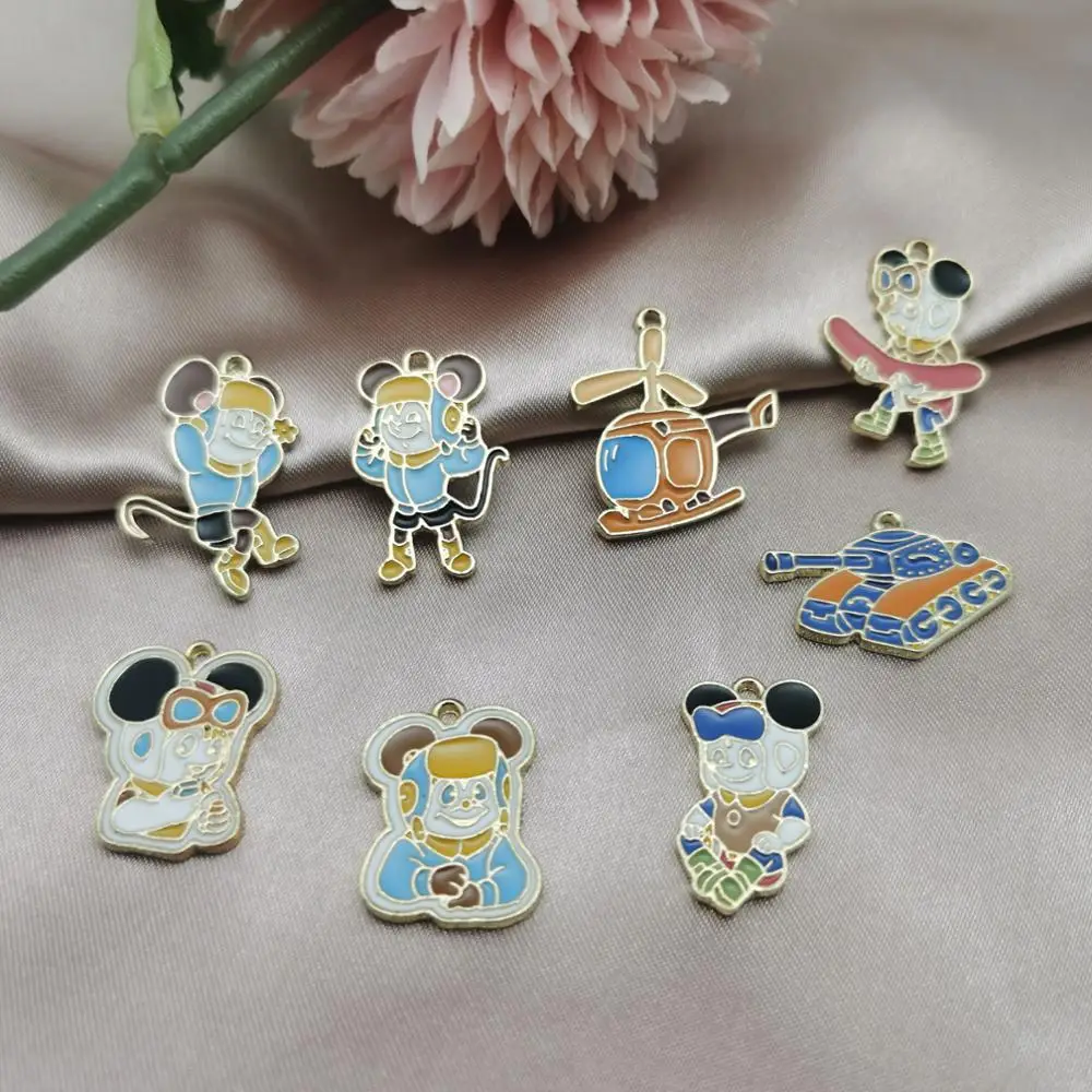 

10pcs Cartoon Mouse aircraft tank Enamel Charms Metal Boy Flowers Pendants DIY Earring Bracelet Jewelry Accessories Girls F586