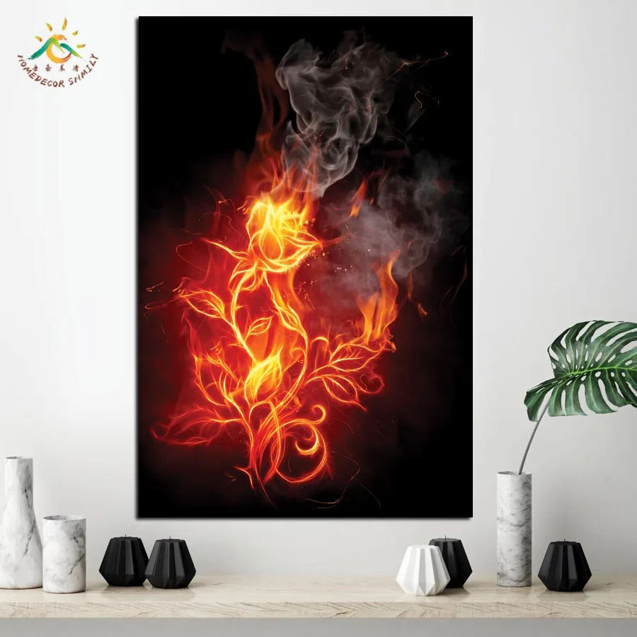 Настенная картина с принтом черного огня и цветов домашние декоративные принты