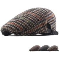 ht3492 beret cap plaid wool beret hat men women adjusted ivy newsboy flat cap male female artist painter autumn winter hat beret