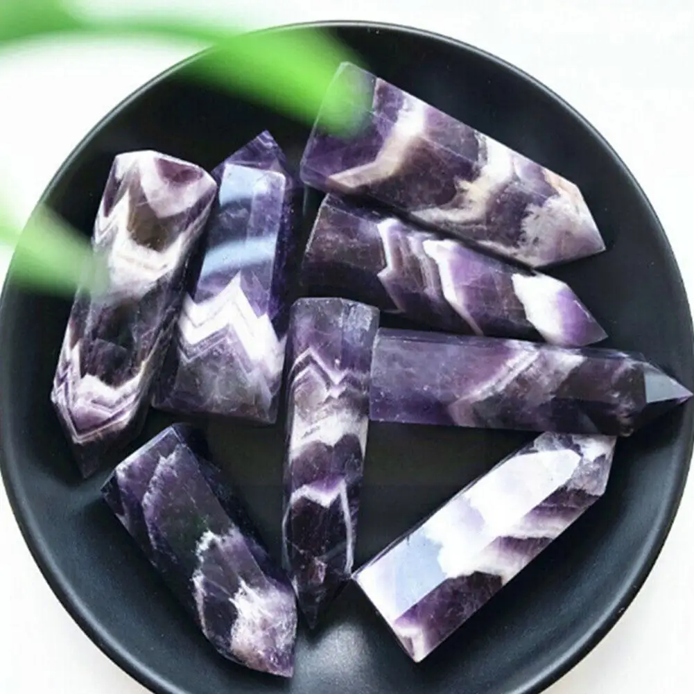 

1 шт. натуральный камень виноград Кварц Хрустальный точечный исцеляющий цвет фиолетовый камень украшения шестиугольная Призма обелиск пал...