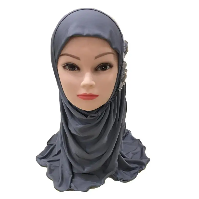 Темно-серый New Muslim Kids Girls Hijab Islamic Arab School Headwear Underscarf Scarf Wrap Headscarf Full Cover Prayer Hat Accessories 2-7Y - Цвет: Темно-серый