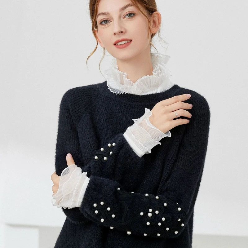 

Detachable Shirt Pleated Flare Sleeve False Cuffs Solid Color Pleated Wristband Decorative Women Clothing Accessory