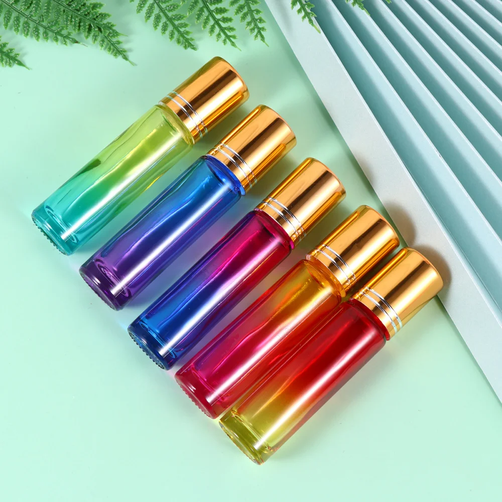 

10pcs 10ML Color Gradient Empty Bottle Portable Bottle Mini Roll-on Bottle Essential Oil Subpackaging Bottle (Rose Blue Gra