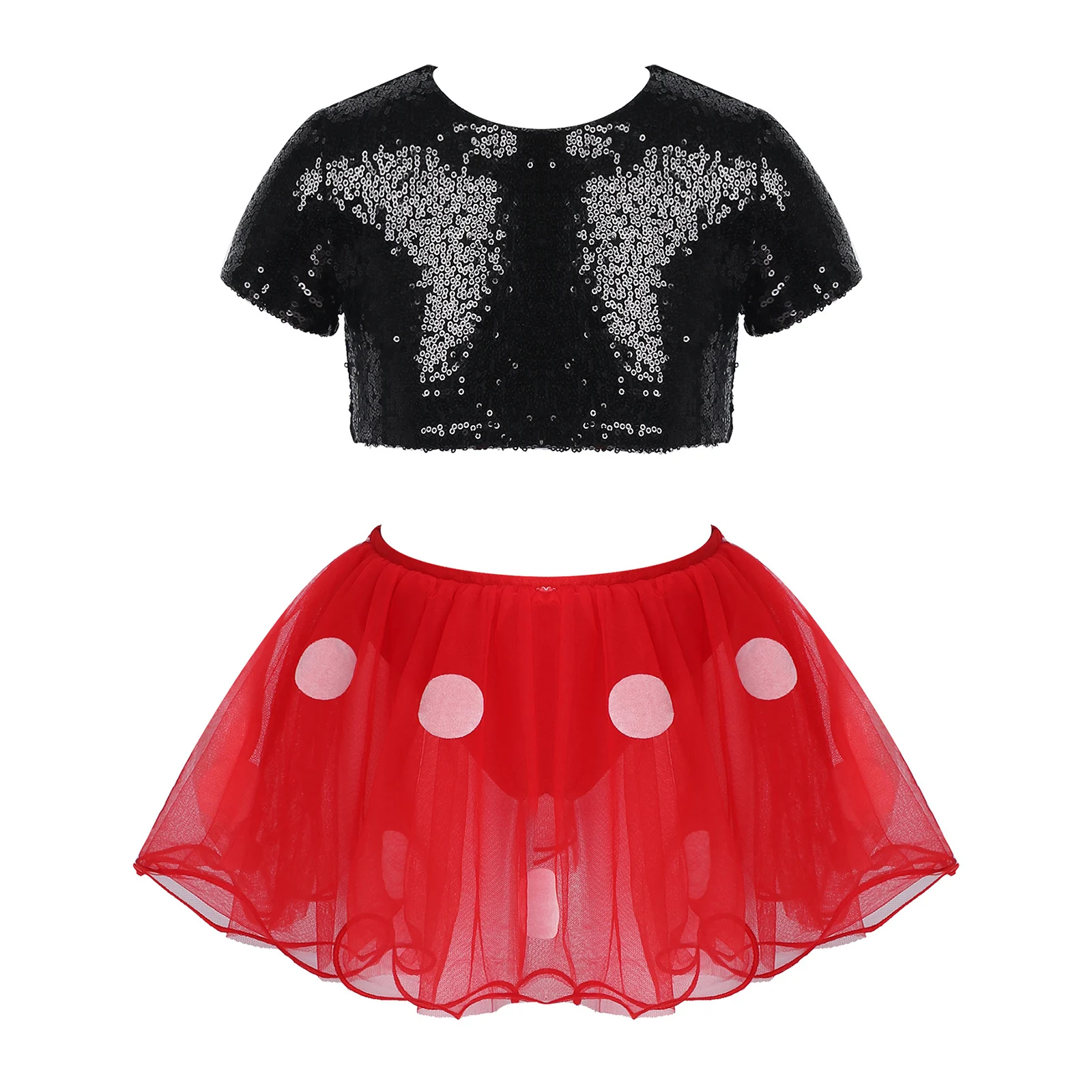 Детский Блестящий танцевальный костюм для девочек наряд с круглым вырезом и