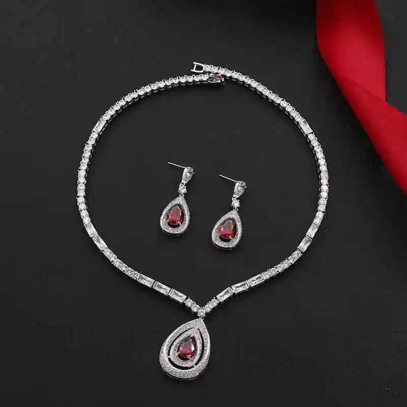 HIBRIDE Latest fashion AAA Cubic Zirconia Necklace Earrings Wedding Bridal Jewelry Sets Dress Accessories parure bijoux N-1300 | Украшения