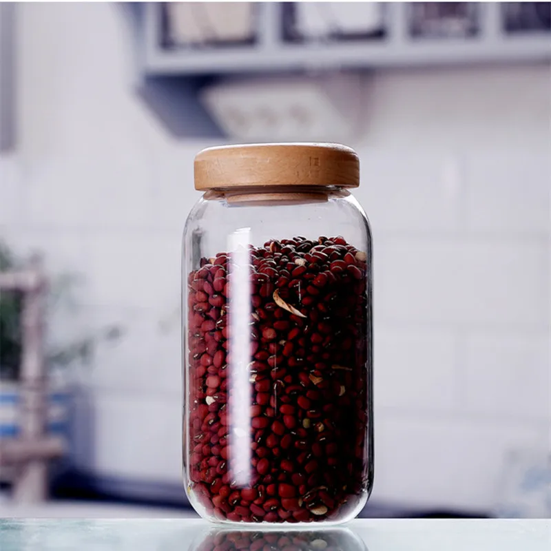 

4pcs/pack Height=15cm Transparent High Borosilicate Glass Tea Can Storage Tank Environmental Protection Sealed Pot Wood Cover