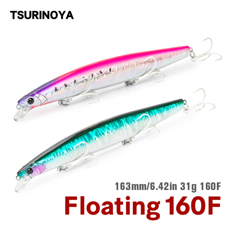 

TSURINOYA 160F Ultra-long Casting Floating Minnow Fishing Lure DW110 STINGER 163mm 31g Sea Fishing Hard Bait Piura Seabass Baits