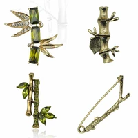chinese style crystal rhinestone bamboo brooch pin metal plant unisex suit accessory fashion jewelry