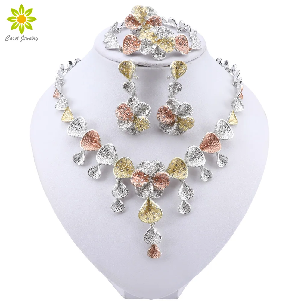 Наборы свадебных ювелирных изделий Дубай посеребренный комплект ожерелье