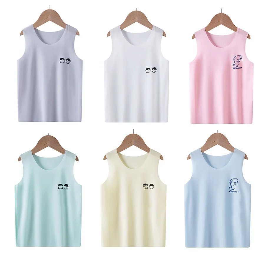 

Летняя Детская безрукавка из вискозы для мальчиков и девочек 2 4 6 8 10 12 лет, Милая Тонкая Однотонная футболка без рукавов, бесшовные майки