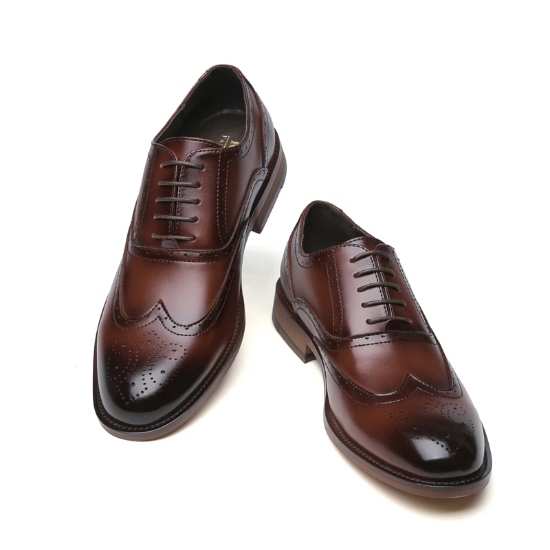 Brown Full Brogue Misalwa/парадная обувь заостренная, на шнуровке, офисная, деловая, Свадебная обувь коричневая обувь из искусственной кожи в стиле ретро - Цвет: Brown Full Brogue