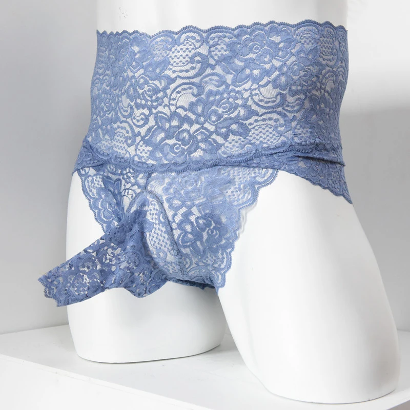 Сексуальные мужские трусы с высокой талией кружевные ультратонкие трусы-футляр