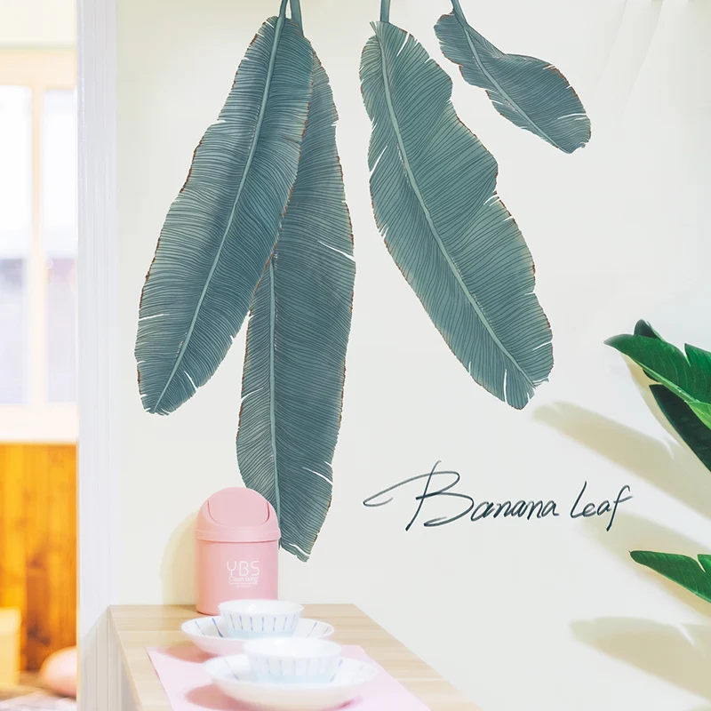 

[shijuekongjian] Banana Tree Leaves Wall Stickers Vinyl DIY Plantain Leaves Wall Decals for Living Room Bedroom House Decoration