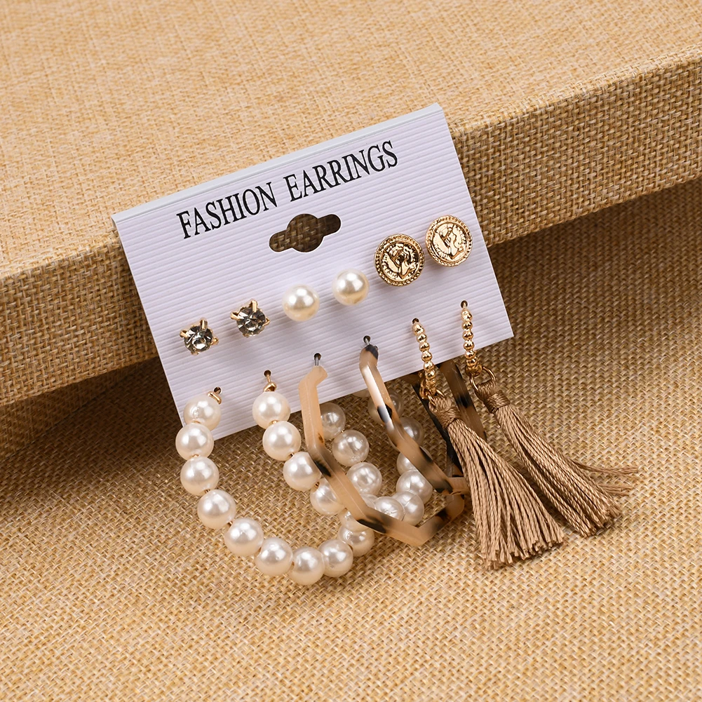 

Tassel Pearl Earrings Diamond Round Style for Women Fashion Jewelry Accessories