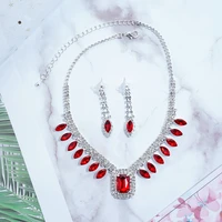 fashion women red rhinestones necklaceearrings set v collar necklace set jewelry set crystal pendant formal party prom jewelry