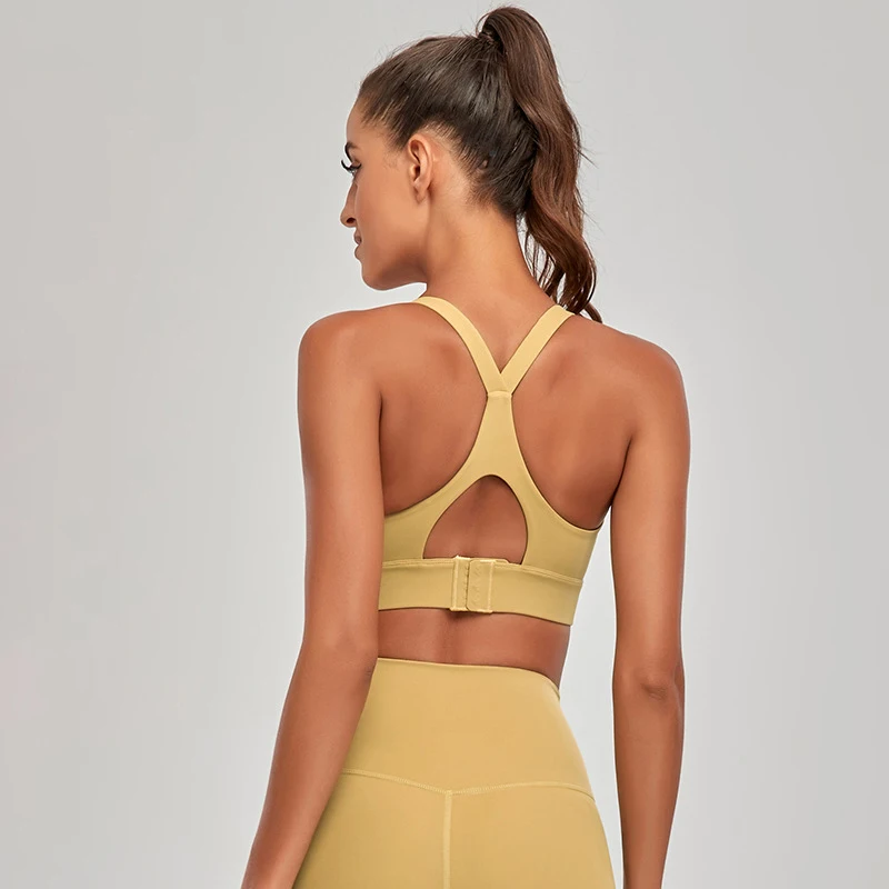 Мягкий Спортивный бюстгальтер телесного цвета с застежкой для йоги перекрестной
