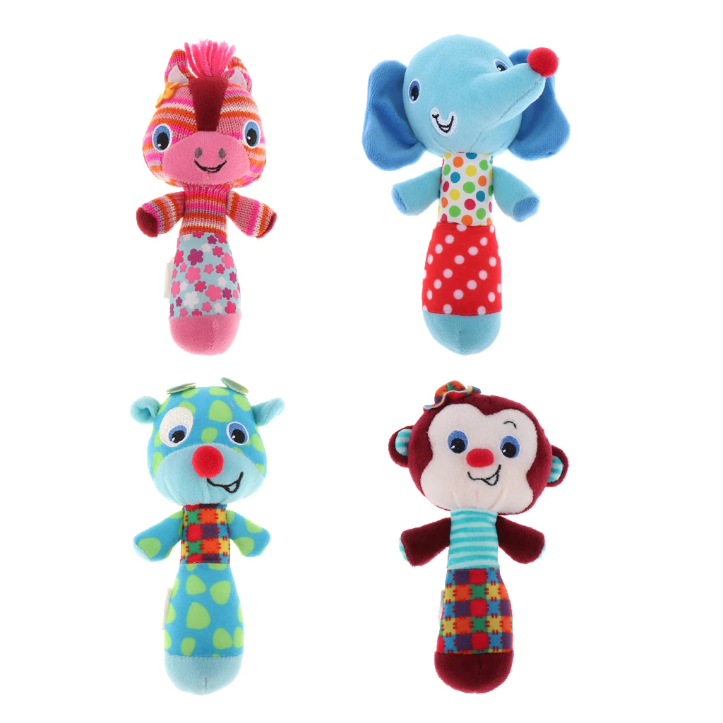 

Baby Rattles Hand Shaker Soft Plush Cartoon Grab Toys for 0-12 Months
