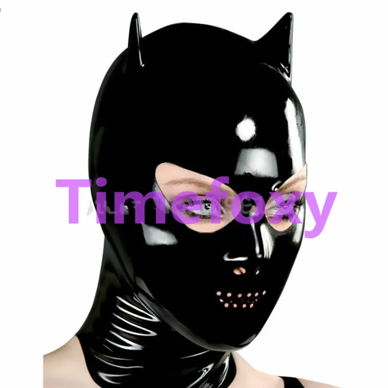 

100%Latex hood face mask microperforated Breathing - Smooth Total Rubber cat mask Enclosure Fetish Submissive