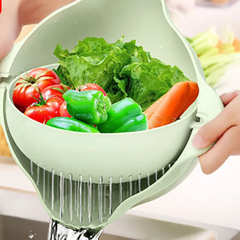 Двойная сливная корзина чаша вращающаяся для хранения мытья сито фруктов риса