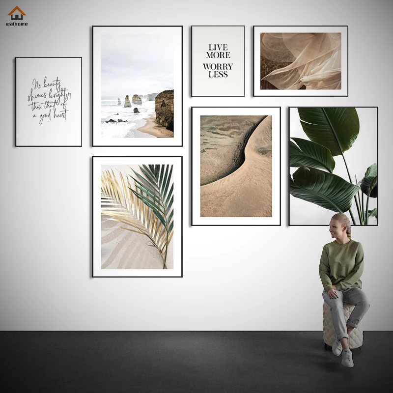 

Desert Green Leaves Landscape Calligraphy Canvas Painting Wall Art Nordic Modern Home Decoration Living Room Picture on the Wall