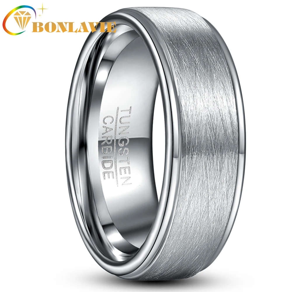

BONLAVIE 8mm Steel Color Lassa Tungsten Carbide Ring Men's Women Fashion Wedding Jewelry Best Gift