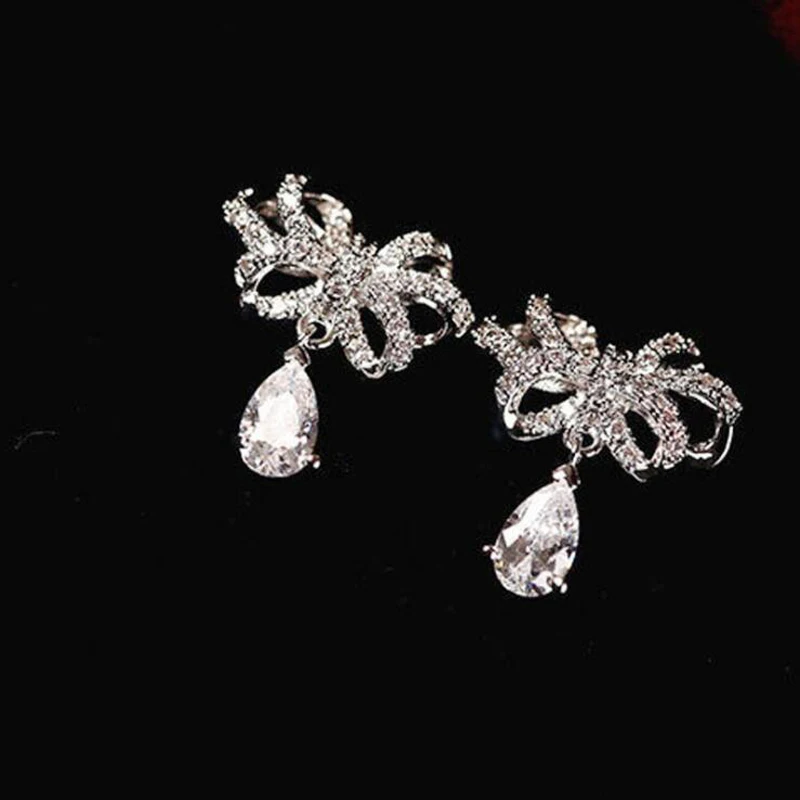 Женские серьги гвоздики золотого цвета с цирконием в форме банта|fashion stud earrings|stud