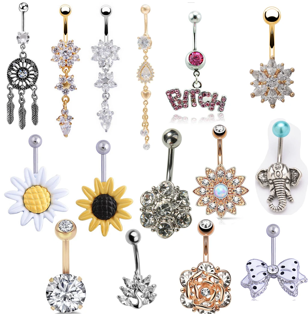 1pc Rhinestones Body Jewelry Drop Tassel Navel Piercings &amp Bell Button Rings Flower Elephant Snake Shape Women Bikini | Украшения и