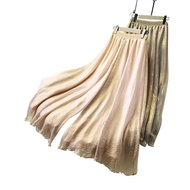 

Bohemian Wide Leg Pants Silk Pants Women Summer Trousers Wide Leg Loose Pants Ankle Length Pants Casual trouser Elastic Waist