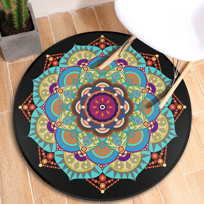 

Datura Ethnic Style Printed Circular Carpet Living Room Tea Table Mat Non Slip Mat Decoration Rugs for Bedroom Decor