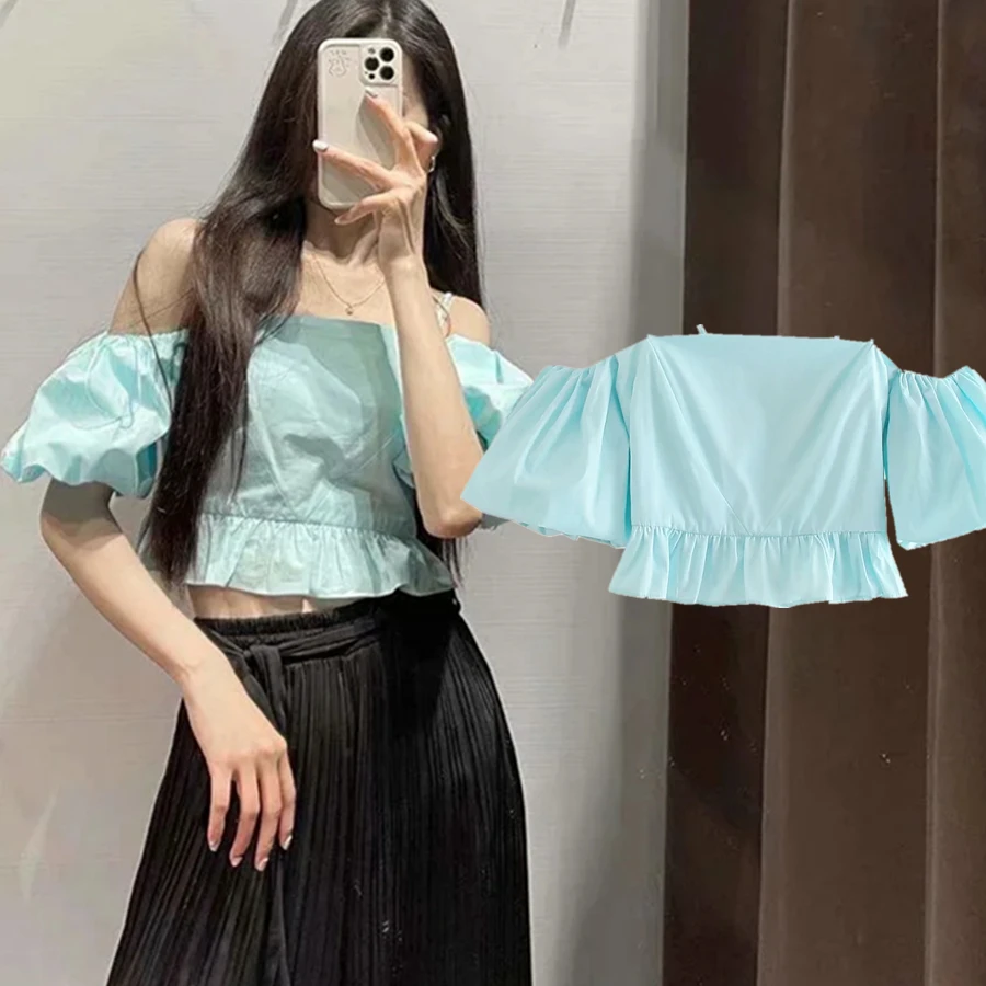 

Jenny&Dave Shirt Women Blous Ins Fashion Blogger Sexy Spaghetti Strapless Blusas Mujer De Moda 2021 And Top Summer Blouse Women