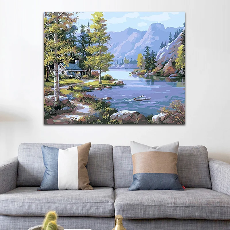 Diy Краска нарисованная цифровыми картинками масляная краска замок пик зеленая