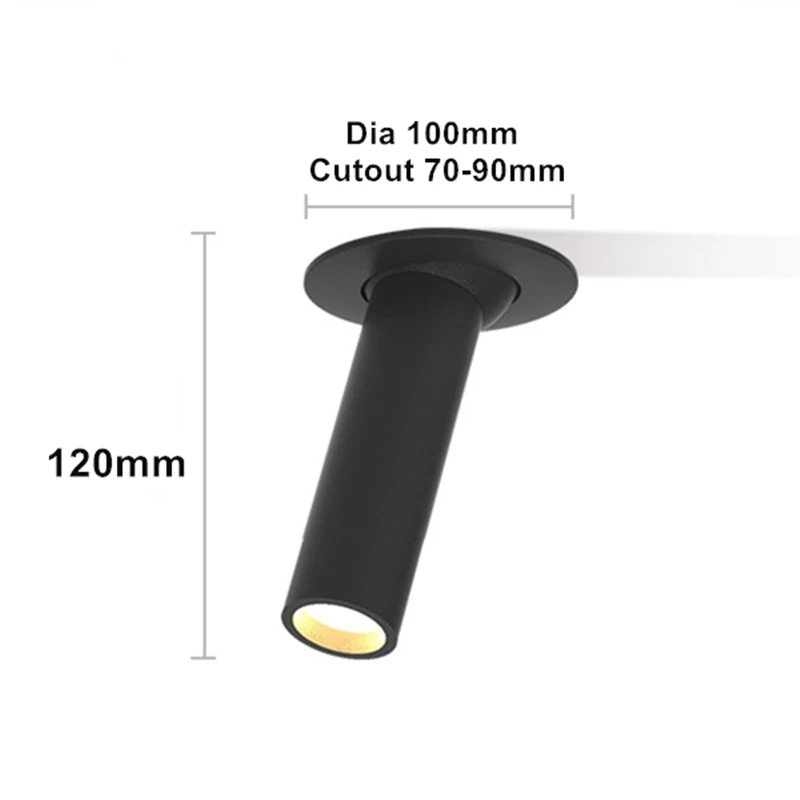 Black 120mm Черный/Белый Длинные трубы для потолка Встраиваемый светодиодный точечный светильник угол поворотный потолочный светильник 12 Вт для кухни спальни фото ТВ фон - Цвет корпуса: Black 120mm