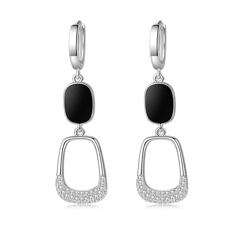 Fanqieliu Stamp 925 Silver Needle Elegant Black Square Zircon Drop Earrings For Women Trendy Jewelry Girl Gift New FQL21489 images - 6
