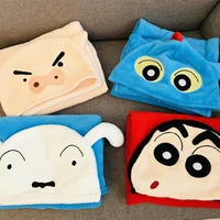 japanese high quality nap pillow crayon boy plush blanket with hat bath travel home pillow nap blanket super soft gift