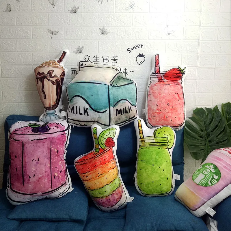 Фруктовый сок молочный кофе плюшевый принт подушка мягкая мультяшная кукла для
