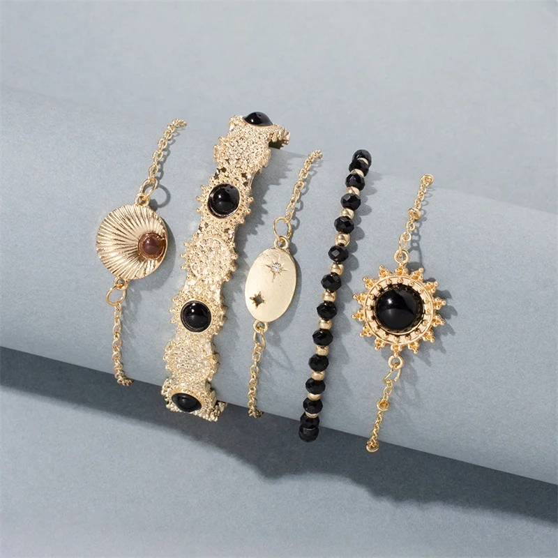 5 шт./компл. винтажные браслеты Золотая личность геометрические цветы бусины