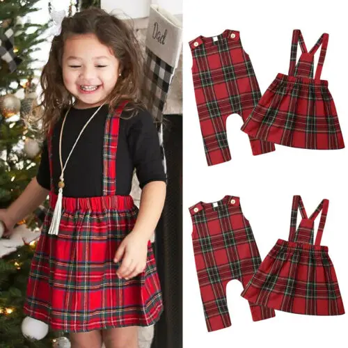 

Christmas Toddler Baby Kid Girl Clothes Children Red Plaid Ruffles Skirts Newborn Baby Girl Rompers Overalls Xmas Girls Costumes