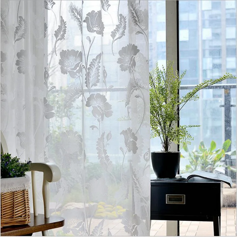 Цветочная занавеска для двери роскошная задняя прозрачная Тюлевая белого цвета