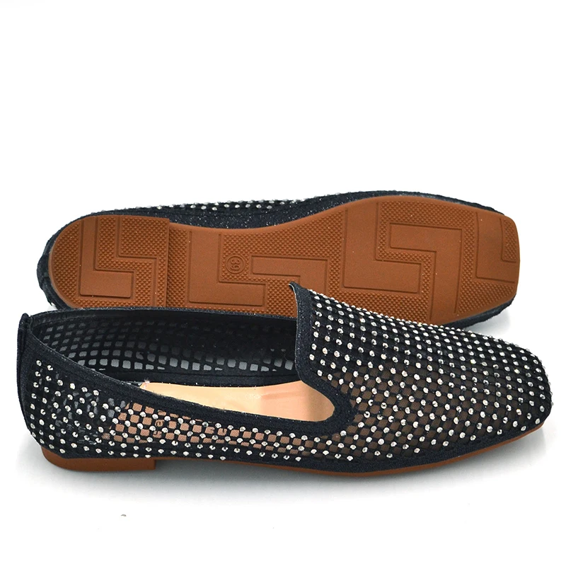 Wellwalk/черная блестящая обувь женские балетки на плоской подошве со стразами