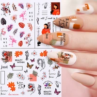 simple abstract lady face 3d nails sticker summer flower leaf transfer nail decals slider geometric line diy nail art decoration
