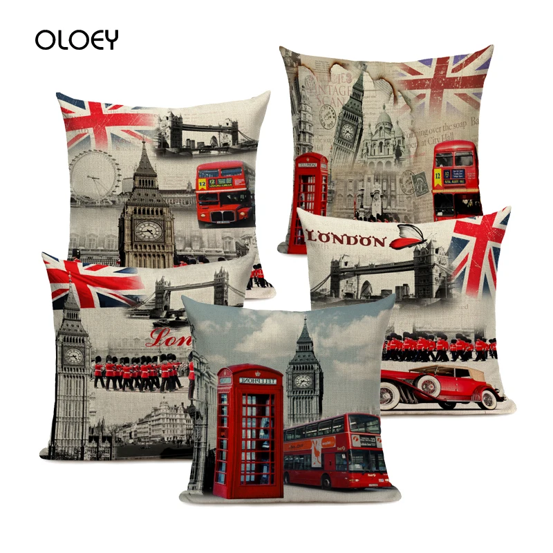 Наволочка для декоративных подушек в стиле Новой Англии для домашнего текстиля Лондон, ретро, хлопок и лен, розово-красного цвета, декорирование спальни.