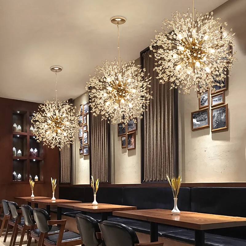 

Modern Crystal Chandelier Pendant Lamp Kitchen Island Dining Room Loft Hanging Light Post Dandelion Crystal LED Lighting Fixture