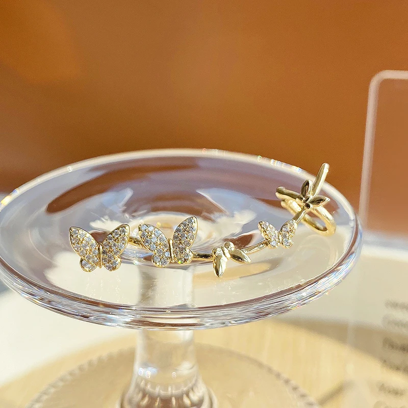 

Luxury 14K Real Gold Asymmetric Butterfly Ear Clip for Women Jewelry Brilliant AAA Zircon S925 Silver Needle Stud Wedding Party