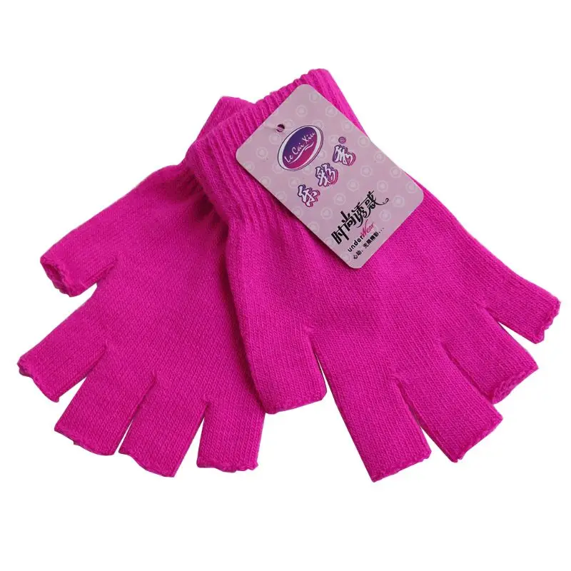

Women Men Unisex Knitted Stretch Half Finger Fingerless Short Gloves Solid Color Elastic Mittens Wrist Length Winter Warm