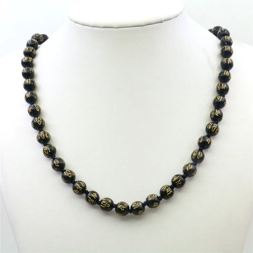 

8mm Black Blue Goldcolor Six Character Proverbs Resin Necklace Unisex Round Beads Neckwear Faith Hand Made Jerelry Making Design
