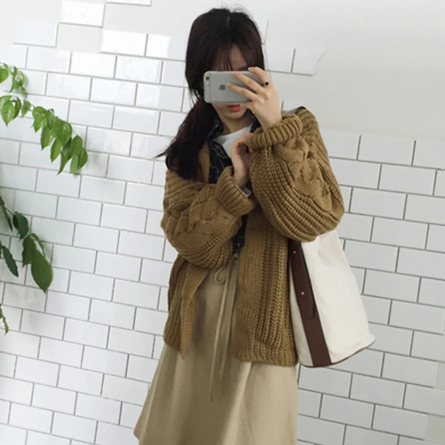 Женский вязаный кардиган DICLOUD однотонный свободный свитер с V-образным вырезом и